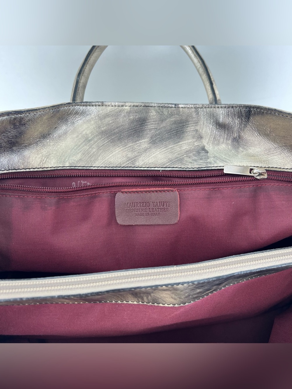 Maurizio Taiuti Metallic Swirl Leather Tote - Silver & Gold Tones - Picture 13 of 14